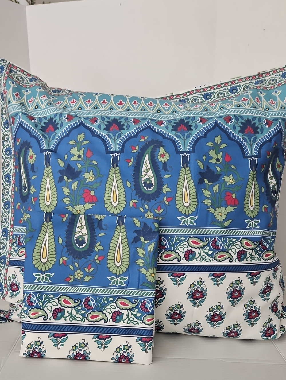 Pottery Barn Blue Green Hues Paisley & Floral Cotton Euro Pillow Sham Set